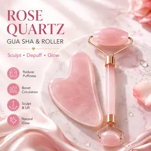Rose Quartz Gua Sha & Facial Roller Set - Skincare Tool for Depuffing, Sculpting, Glowing Skin | Ideal for Self-Care Beauty Routine #BeautyTok #TikTokMadeMeBuyIt