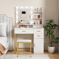With Cabinet, White and Gold, 35.4"W