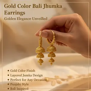 Gold Plated Bali Earrings with Layered Jhumka Punjabi Style for Any Occassion