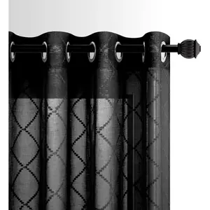 KOUFALL Black Curtains 84 Inches Long for Living Room Bedroom,Sheer Lace Aztec Pattern Boho Window Gothic Curtains Drapes 84 Inch Length 2 Panels Set with Grommet