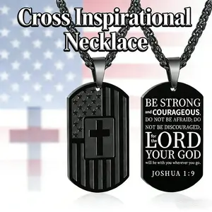 Cross Inspirational Necklace for Men Boys, American Flag Stainless Steel Bible Verse Pendant Chain Religious Patriotic Jewelry Gifts Gift Commemorating the 250th Anniversary of the Founding of the United States