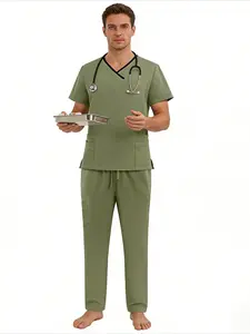 Men Short Sleeve Split Scrubs Set M-edical Workwear D-ental Clinic Doctor Uniform Hospital Wear