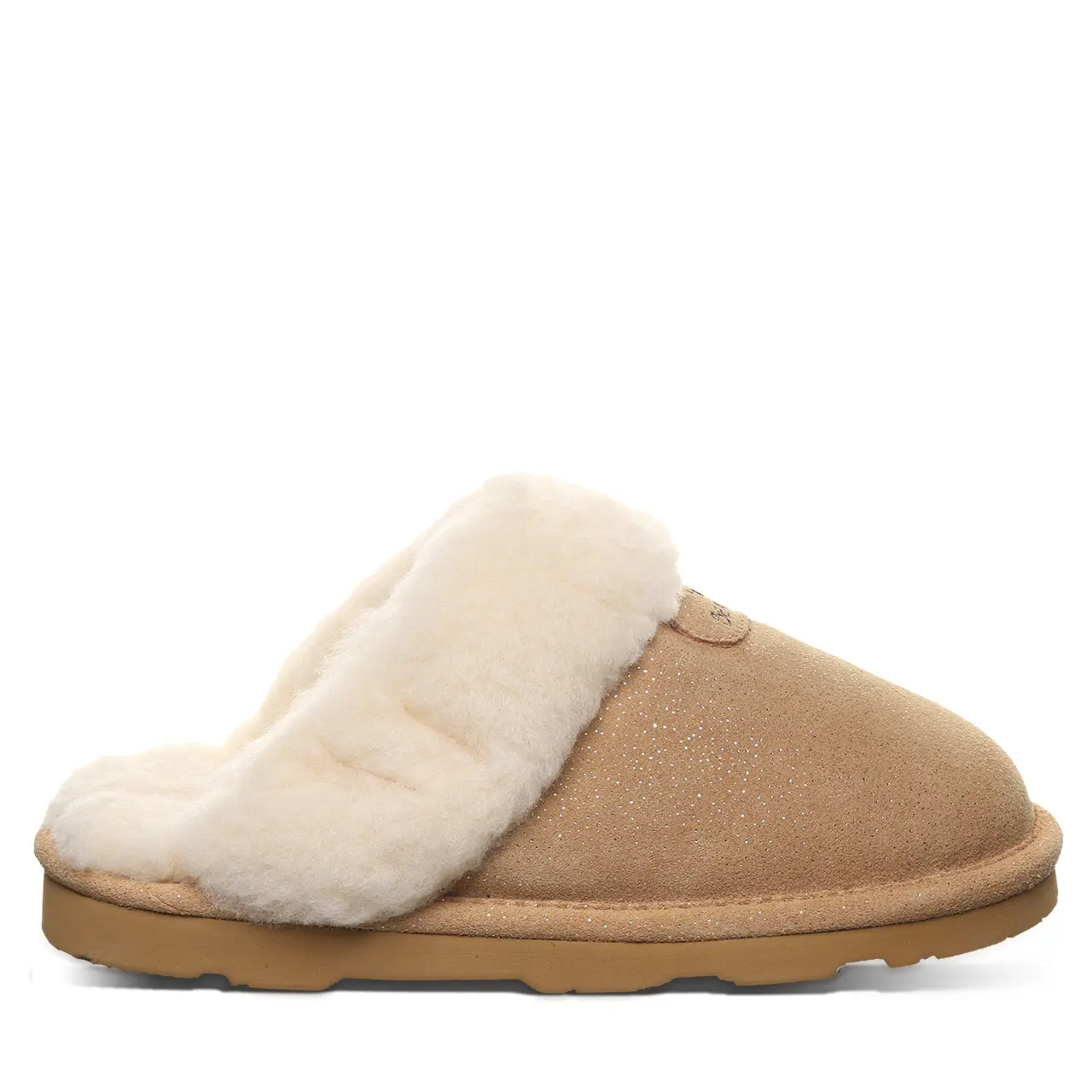 BEARPAW Loki Exotic Women's Sparkling Suede Slipper with Cozy Lining - Iced Coffee Metallic