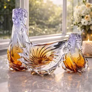 Gaia Quadruplets Glass Vase Collection with Fruit Bowl - Earth-Tone Gradient Vases & Bowl for Contemporary & Rustic Interiors