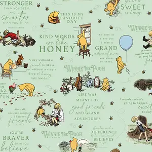 Fabric Riley Blake Green Winnie the Pooh Quotes Designer Flannel by the Quarter Yard F17502-GREEN