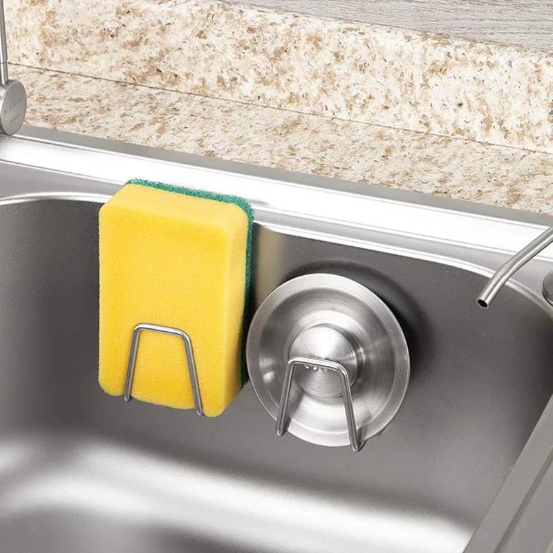 Kitchen Stainless Steel Sink Sponges Holder Drain Drying Rack Self Adhesive Storage Holder Wall Hooks Kitchen Organizer Tool
