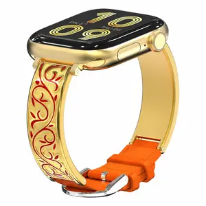 Vintage patterned strap, replaceable watch strap with rolled grass pattern, compatible with 38/40/41/42/44/45/46/49mm, symbolizing wealth and luck, fashionable wearable accessories series