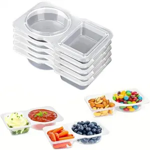 5 count  Snack Containers with ,2025  2 Compartment Plastic Containers for Pack Snacks,Leakproof Double Compartment Condiment Pack for Meal Prep, Portion Control,On-the-Go School Travel