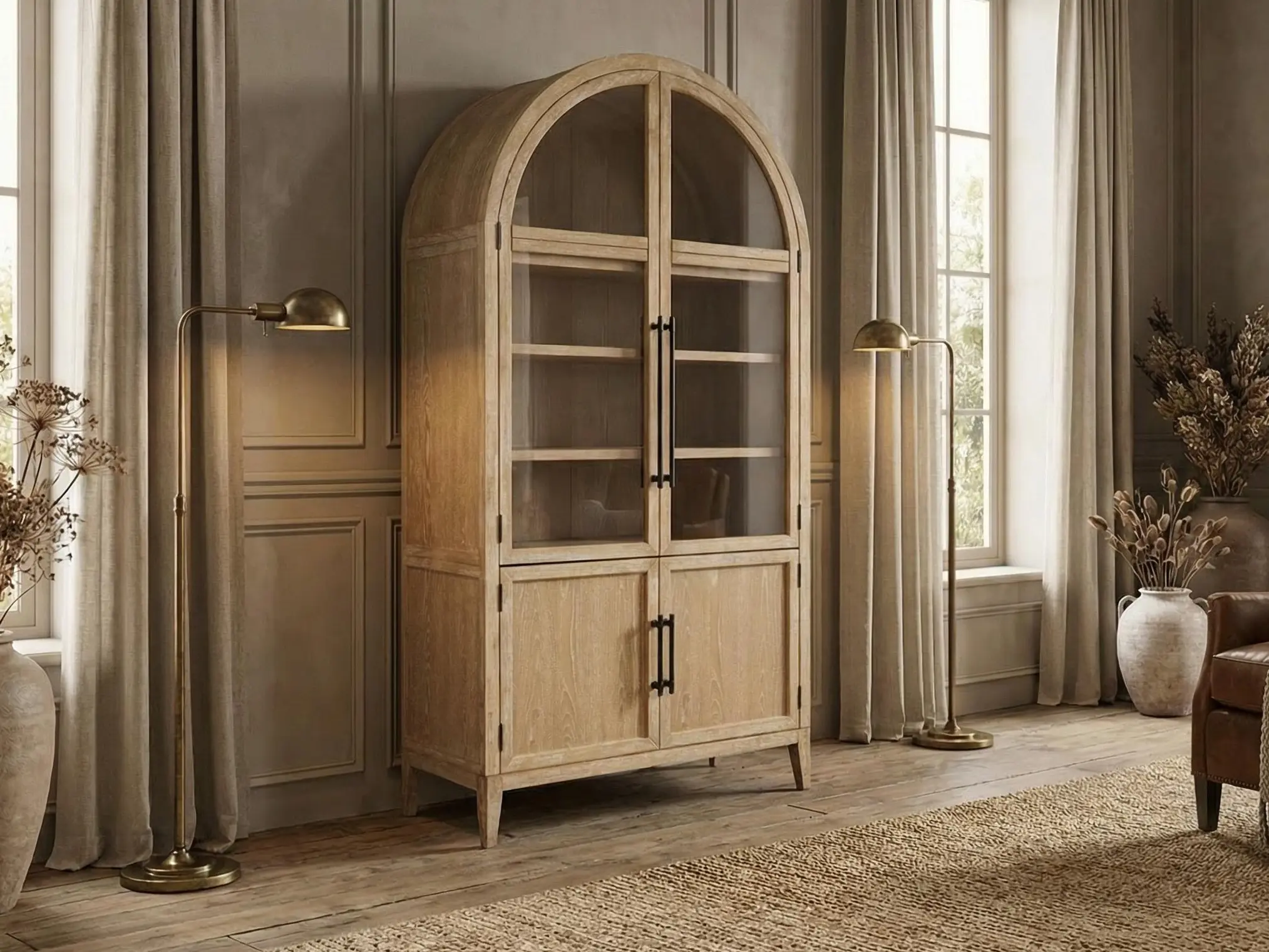 MINSTER Modern Farmhouse Arched Cabinet with Adjustable Shelves