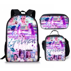 Demon Hunter Girl Group Primary and Secondary School Students' Three-Piece Backpack, Dinner Bag, and Pencil Case