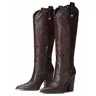 FEMFLAME Women's Western Cowgirl Boots - All Seasons, Above the Ankle But Below the Knee, Bold Pointed Toe, Chunky Block Heel, Pull-On, Embroidery, Wide Calf, Breathable, Antislip Wood Grip, Casual Synthetic Leather Footwear