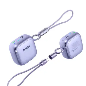ACTCICL 10000mAh Mini Power Bank: 22.5W Fast Charging, Built-in L& USB-C Lanyard Cables, Keychain Attachment, Colorful LED Battery Indicator. Works with All iPhones & Samsung Android – Ideal for Outdoor Travel & Camping.