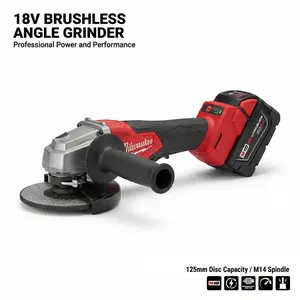 Milwaukee 18V Brushless Angle Grinder With 125mm Cutting Disc, M14 Spindle Design, Adjustable No-Load Speed Range From 3500 To 8500 RPM, 33mm Maximum Cutting Depth,Lightweight Body,Mainly Used In Metal Cutting, Grinding, Polishing And Renovation Operation