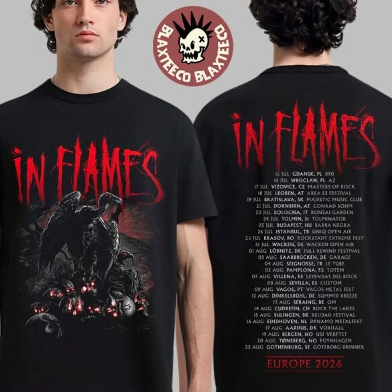 In Flames European Tour 2026 Merch Official Artwork With Dates T-Shirt HOC