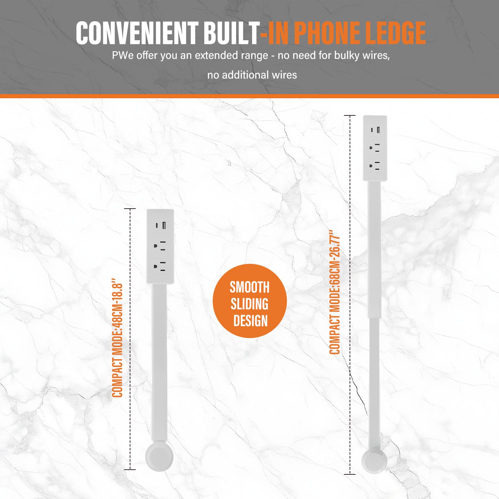 Electrical Outlet Extender Stick - Power Socket Expander, 180° Rotatable Outlet for Hard to Reach Areas, with USB-A, USB-C & 2 AC Outlets, Perfect for Behind Couches, Nightstands & Desks