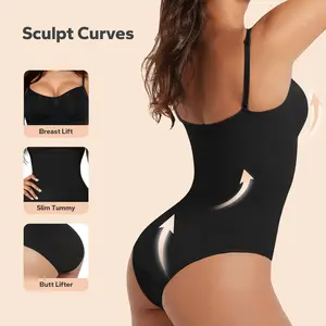Shapewear, Bodysuit for Women, Tummy Control Bodysuit with Adjustable Straps, Seamless Snatched Body Shaper Black Sexy