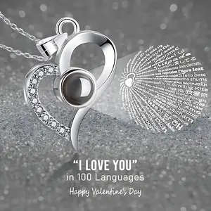 Special For Her Love Hidden In Black Pearl Pendant Projection Necklace – 925 Sterling Silver Chain, Romantic Heart & Clover Design, 100 Languages I Love You Pendant, Valentines Day Jewelry Gifts