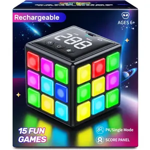 Rechargeable Puzzle Cube with Games - 15-in-1 Fun Brain Memory & Speed Games for Kids Teens - Christmas Easter Birthday Gifts for Boys Girls Ages 6-12+ Years Old with Score Screen (Black)