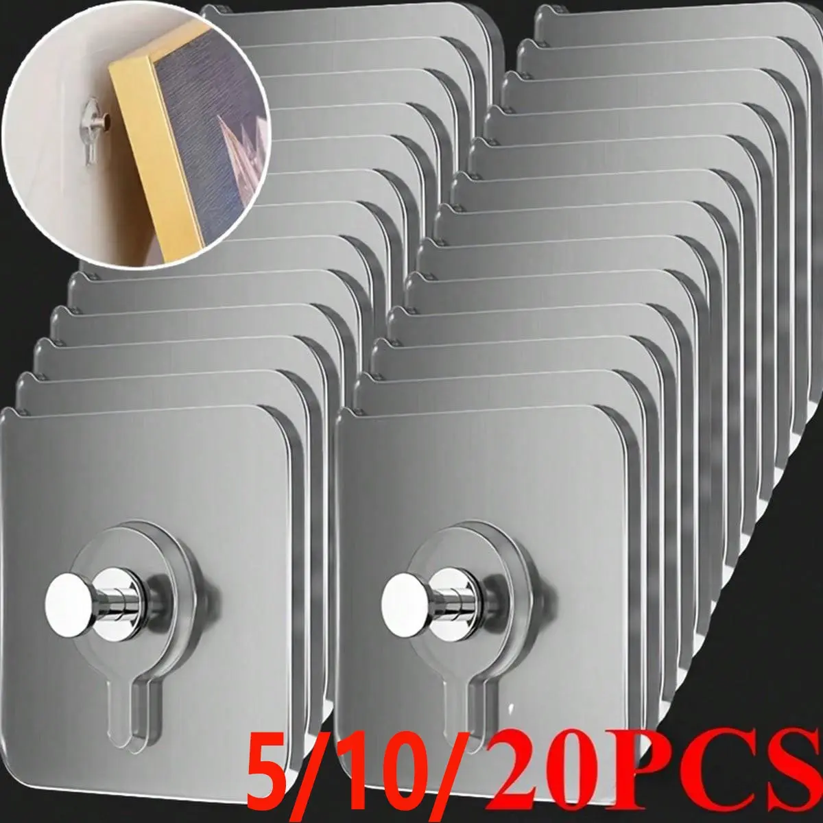 20-Pack Modern Wall-Mounted Multi-Functional Hooks, Versatile Organizer, Easy Installation, Strong Adhesive, No Drilling Required, Waterproof Plastic Material
