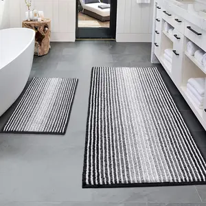 Bathroom Rugs and Mats Set: 2-Piece Thick Absorbent Chenille Bath Mat Rug Set