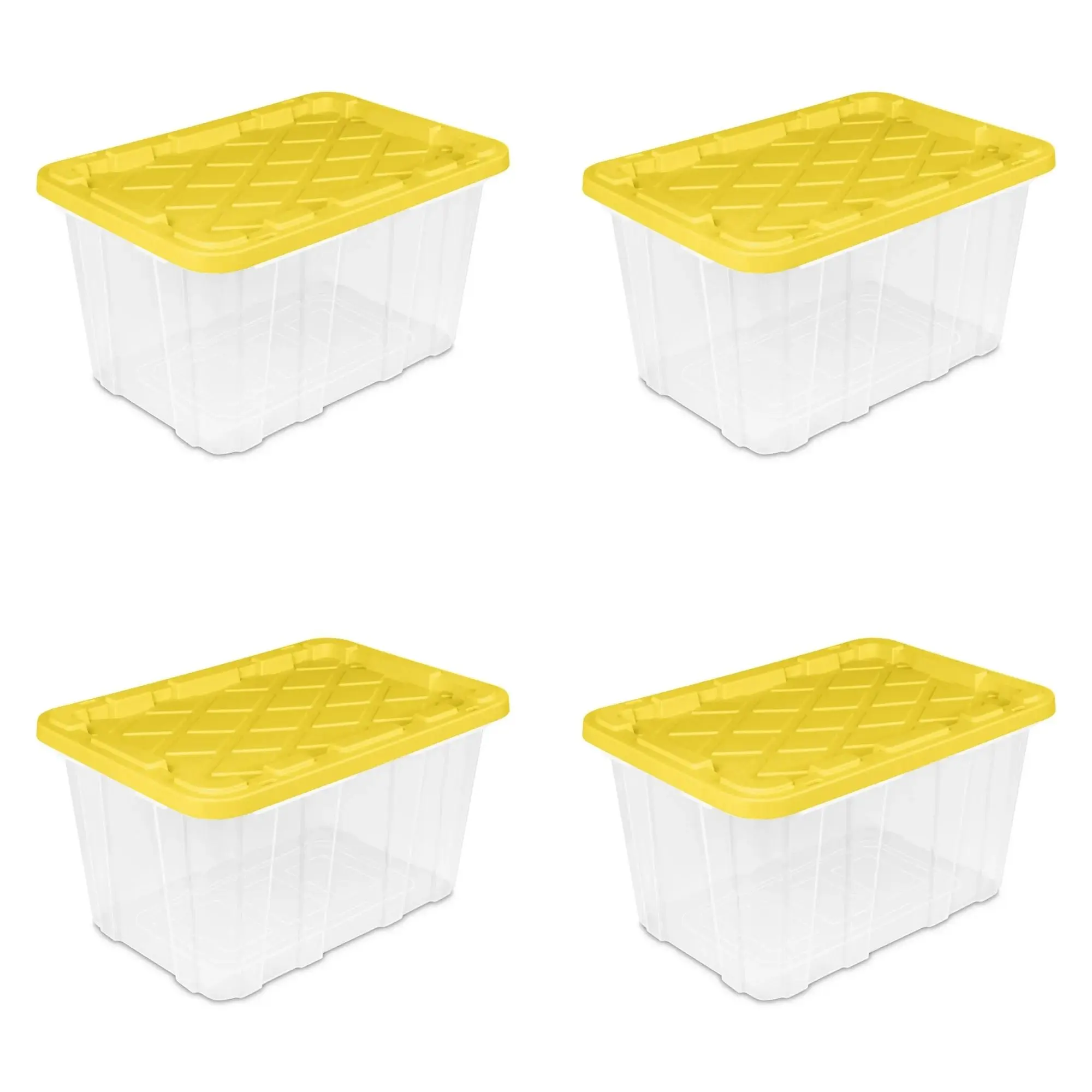 4-Pack 27-Gal Large Industrial Clear Plastic Storage Totes with Snap-Fit Lids, Durable Yellow Home Organizer Bins