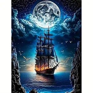1PCS Sailboat Moonlight Seascape- 16x20 Inch - Frameless - Suitable for Art Students DIY Digital Painting Kit - Professional Paintings - Paint by Numbers - Handcraft Art Set - Paint by Numbers - Acrylic Painting - For Home Wall Decoration and Gifts -Frame