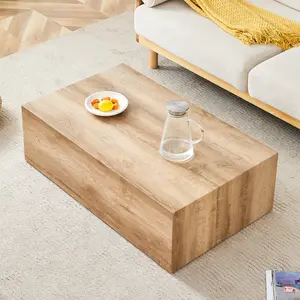 【GOOGREAT】Elevate your living space with this modern MDF coffee table that showcases smooth, light wood color texture patterns. It is characterized by stylish design.39.3*23.6*12