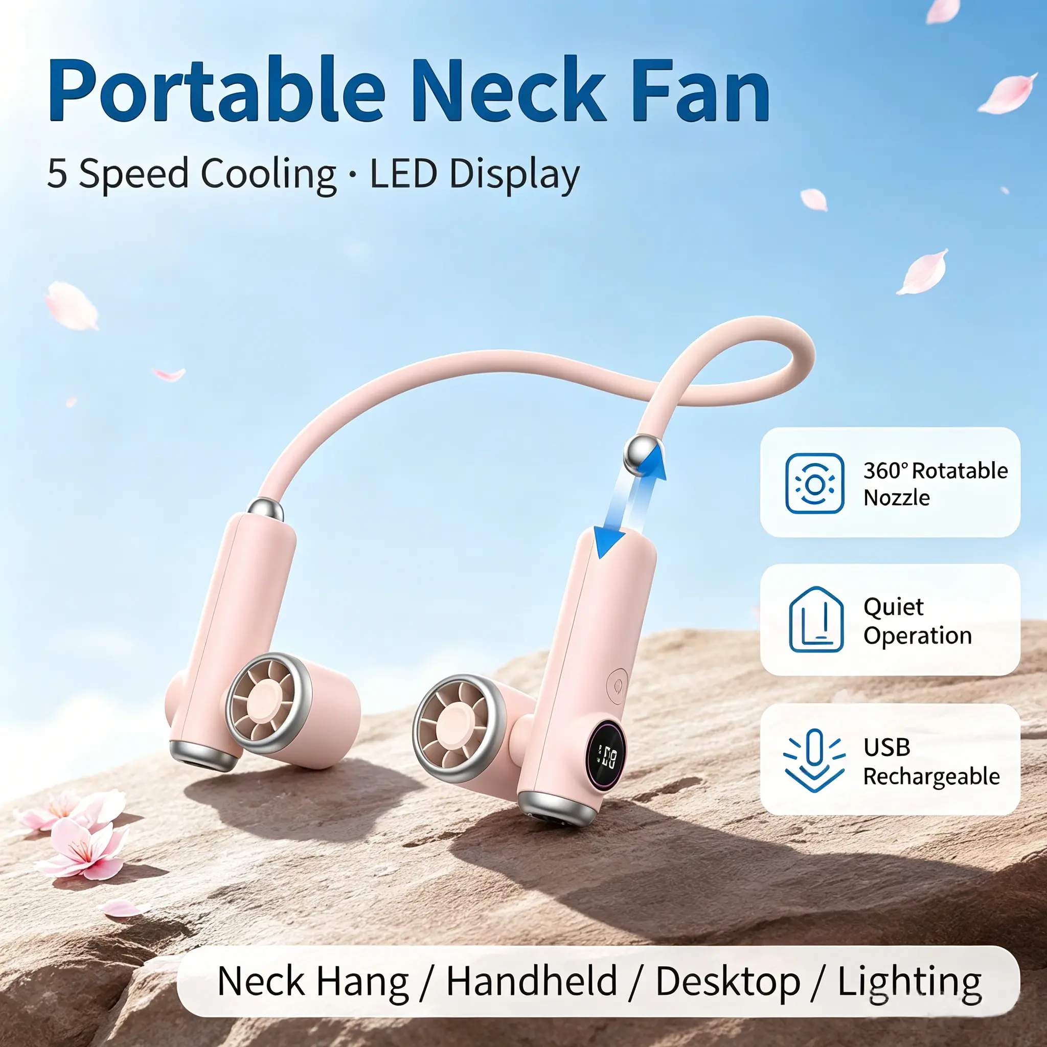 [DealsForYouDays] SummerWins Rolosar Ergonomic Mini Portable Fan - Adjustable Compact, Magnetic Detachable Design, 3-in-1 Handheld/Desktop, 5 Speeds, 360° Collapsible Rotation, USB Rechargeable Lithium Battery, for Travel, Teens, Usb Port
