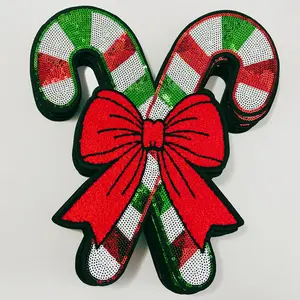 Candy Canes with Chenille Bow 9.75 inch x 10.5 inch  - Large SEQUIN Patch