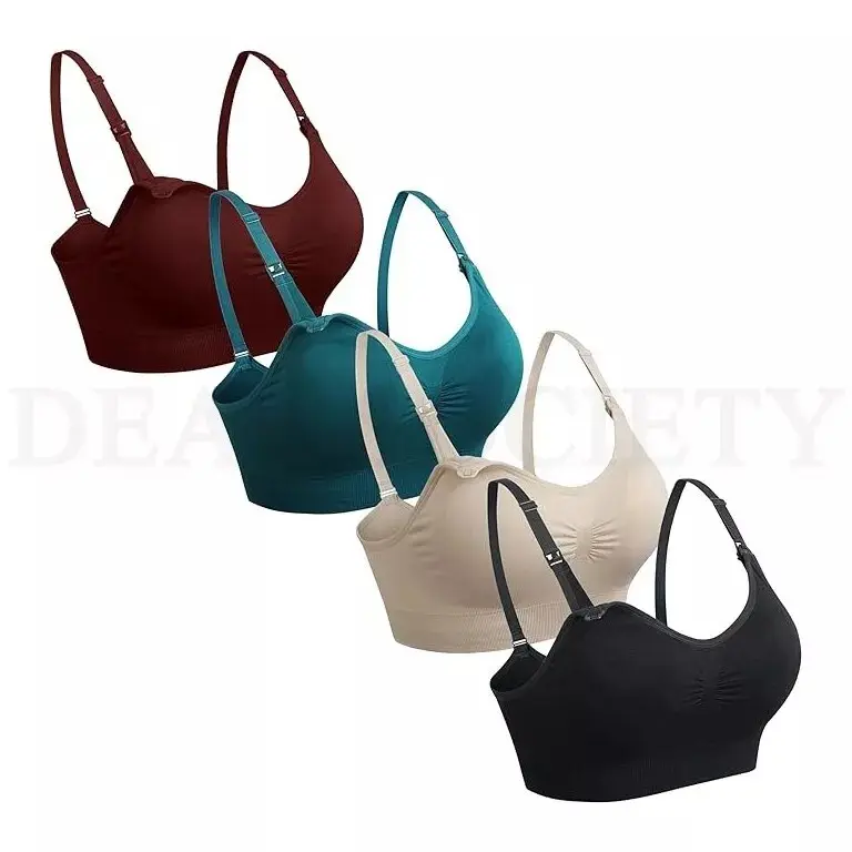 4 Pack - Large - Push Up Seamless Nursing Bra for Breastfeeding and Maternity Full Bust maternity bra
