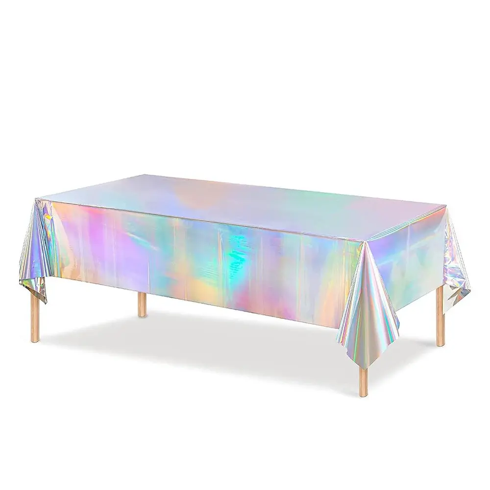 2 Piece Rainbow Laser Tablecloth Set, Waterproof Oil-Resistant Disposable Party Cover Decoration, Perfect for Birthdays Weddings Trendy Decor, Event Supplies, Holographic Decor
