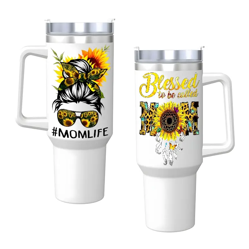 Sunflower Warm Text Design 40oz Insulated Cup, Tumbler, Thermal Flask, with Straw,Lid,and Handle,Stainless Steel Water Bottle, Reusable Cup,Portable Cup for Office and Travel-Friendly,Perfect Gift for Book Enthusiasts