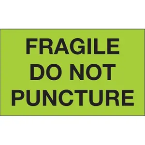 Tape Logic DL1197 3 x 5 in. - Fragile - Do Not Puncture Fluorescent Green Labels - Roll of 500