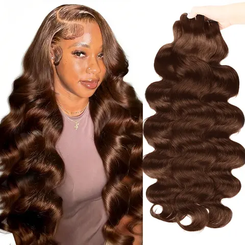 15A #4 Chocolate Hair Bundles Brown Hair Body Wave Human Hair Bundles 1 3 4 Bundle Extensions Quick Wave Sew In Bundles 2×6 Lace Closure
