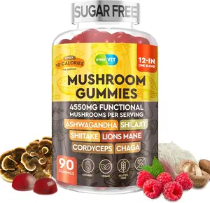 12in1 Mushroom Gummies 4550mg w Ashwagandha Shilajit Lion’s Mane Cordyceps Shiitake Chaga - Complex Mushrooms Supplement for Adults - Energy and Cognitive Focus – Sugar Free - 90 Count (45 servings)
