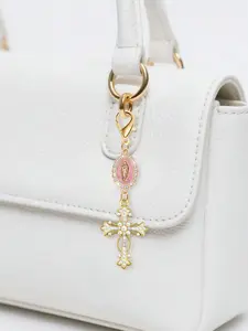 Christian Cross Pendant Keychain with Pearls and Diamonds, Bag Pendant Keychain, Amulet, Backpack Decoration, Ideal Gift for Christians, Unisex Jewelry