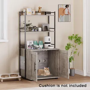 48.5-Inch Large MDF Wood Hidden Litterbox Enclosure, 3-Shelf Stylish Look 2-in-1 Litter Box Furniture with Easy-Clean Design & Waterproof Top, Gray Indoor Furniture