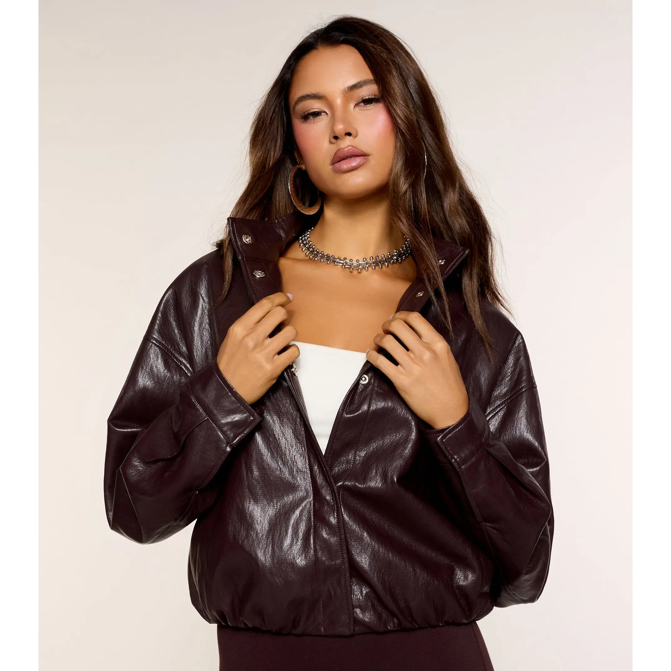 Sleek Club Faux Leather Bomber Jacket