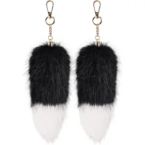 2 Pcs Fox Tail Keychain – Foxtail Fluffy Plush Tail Keychain for Bag Charm, Purse Charm, Cosplay Accessories