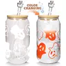 18oz Reusable High Borosilicate Glass Water Bottle Cup Mug - White to Orange Color Changing Ghost Decor 1 Ghost Jar, Bamboo Lid, Silicone Straw Cap, Cover, All Year Party-Ready Kitchenware Gift Drinkware