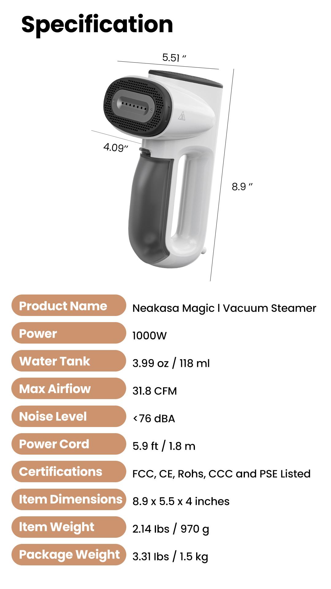 Neakasa Magic 1 Vacuum Steamer-Handheld Travel Home Garment Steamer for Clothes, 2300Pa Suction for Clothes Grips, Steamer Iron 2 In 1.