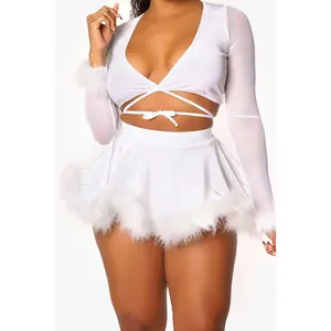 White Velvet Skirt with Fur