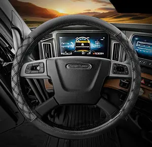 18" Truck Semi Steering Wheel Cover / Black Faux Leather / Black Stitching