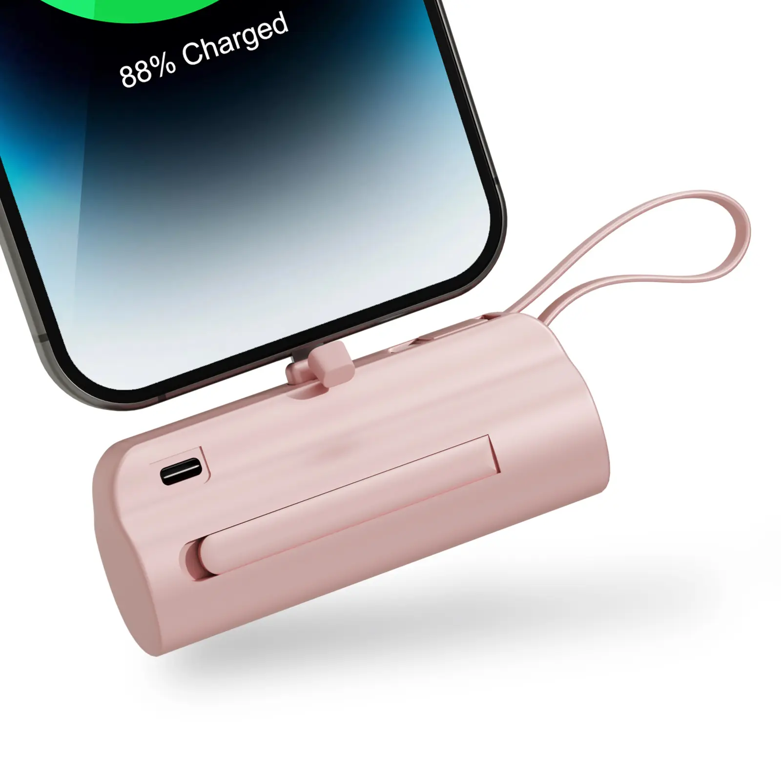 4500mAh Mini Power Bank with Built in 2 Cables & Lanyard - Ultra Compact portable charger iphone,Android , Phone Holder, Charging Chargeable Black Smartphone Accessories