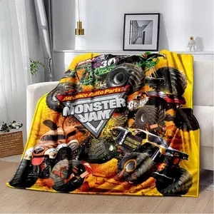 Monster Jam Monster Truck Cartoon Blanket Suitable for Kids! Mom-Picked Animated Blanket Super Soft Flannel Blanket- Suitable for Use on Sofas, Beds, or For Travel, Gentle on The Skin, An Excellent Gift Multi-purpose Holiday Blanket, Warm and Soft