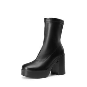 DREAM PAIRS Women's Square Toe Platform High Chunky Block Heel Y2K Ankle Flared Leather Boots Girl Inner Side Zipper for Easy Wear Fall Autumn Winter Classic Comfortable Walking Shoes,summerwins,summeroutfits,vacationoutfits,beachoutfits