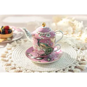 Grace Teaware - Peacock Lotus Garden Pink Fine Porcelain Tea For One Set