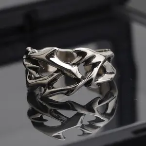 Retro Creative Irregular Thorn Stainless Steel Expanding Opening Rings - Gothic Punk Personality Jewelry Gifts for Men and Women, Expanding Rings