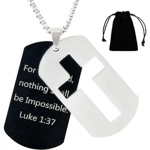Verse Necklace  Tag Cross Pendant Men Christian