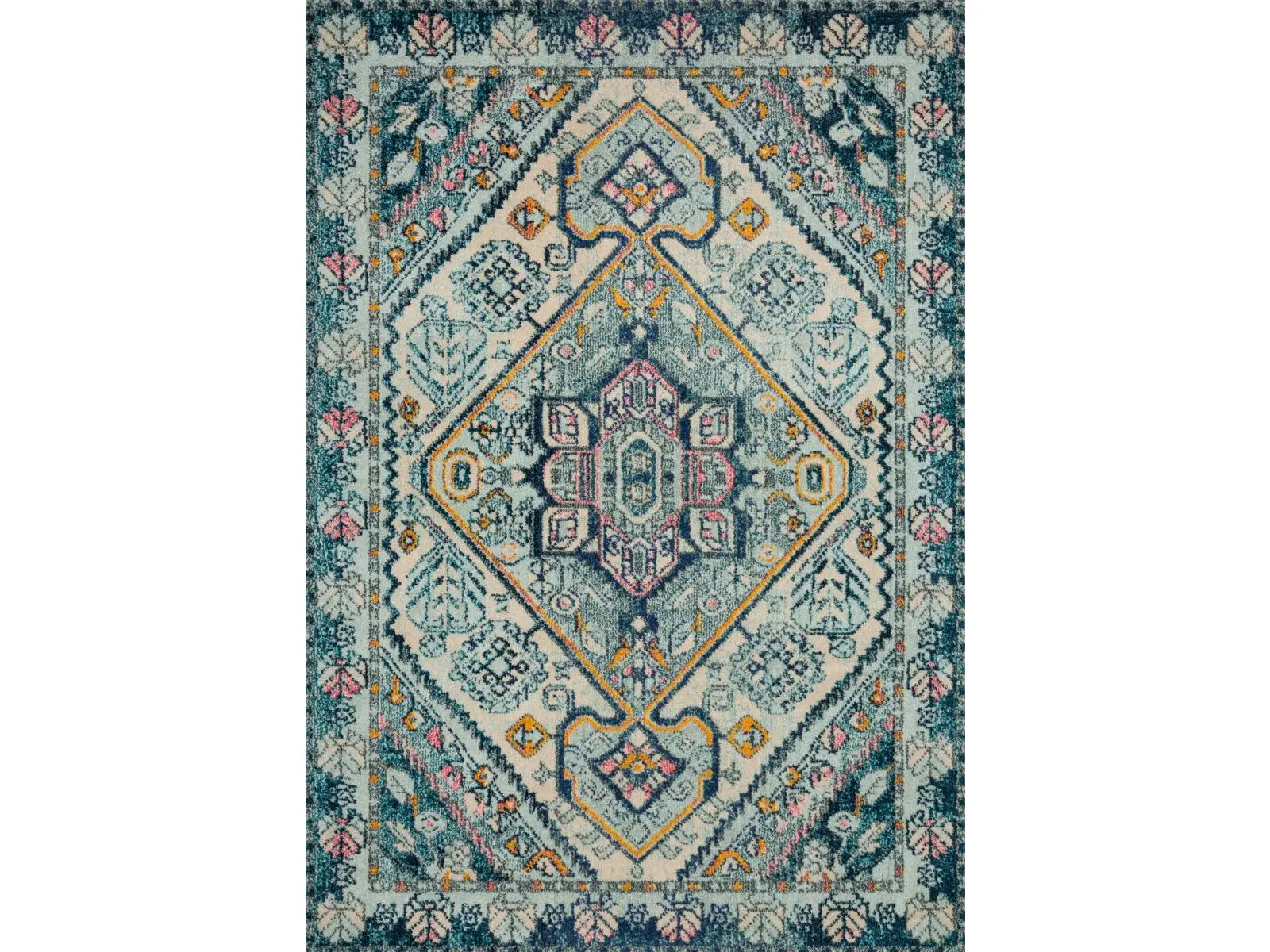 Loloi Rugs Nadia Collection Non-Fade Area Rug Sample Swatch, NADINN-03AQNV160S, 1.6 ft x 1.6 ft, Aqua & Navy, Non-Fade Area Rugs
